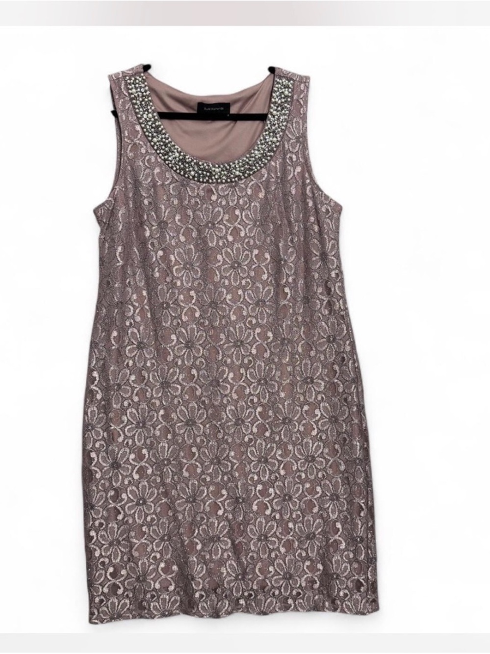 R&M Richards Blush Metallic Lace Floral Beaded Dress Sz M Fairy Wedding Formal